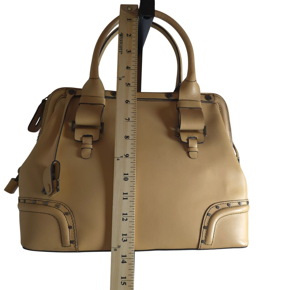 Ellen Tracy Doctor Satchel Camel Leather Structured Top Handle Work Bag Lock Key - Picture 2 of 16